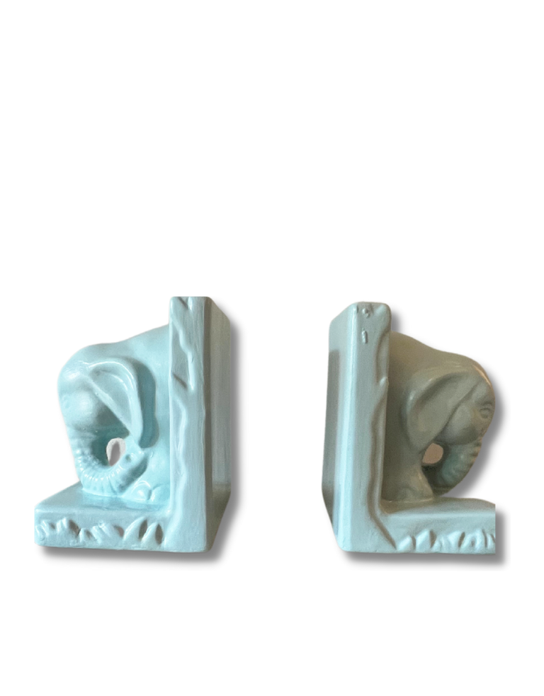 Vintage Light blue elephant bookends