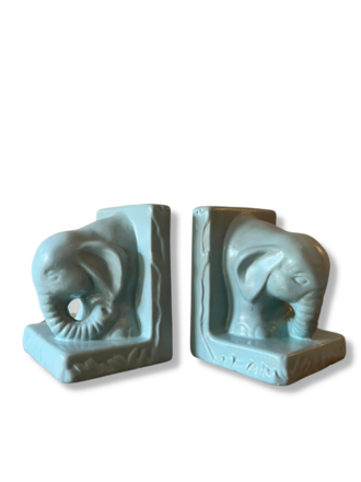 Vintage Light blue elephant bookends