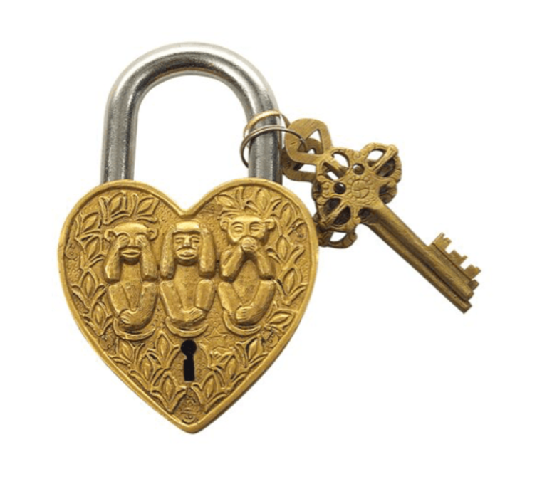 Boncoeurs Large padlock - Three monkeys - Deaf, blind, mute