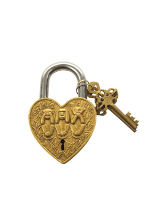 Boncoeurs Large padlock - Three monkeys - Deaf, blind, mute Boncoeurs Large padlock - Three monkeys - Deaf, blind, mute