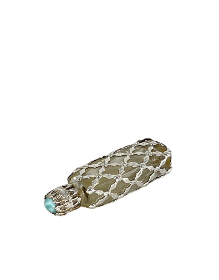 Vintage Little perfume bottle silver and turquoise decoration