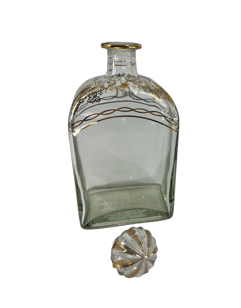 Vintage Spanish glass bottle with gold decorations