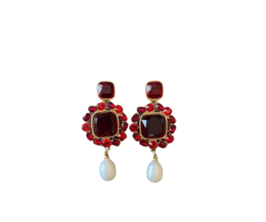 Vintage Oscar de la Renta earrings - Red sparkle and pearl