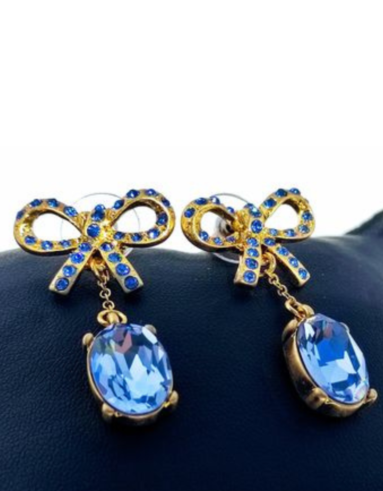 Vintage Oscar de La Renta earrings - Blue sparkle and bow