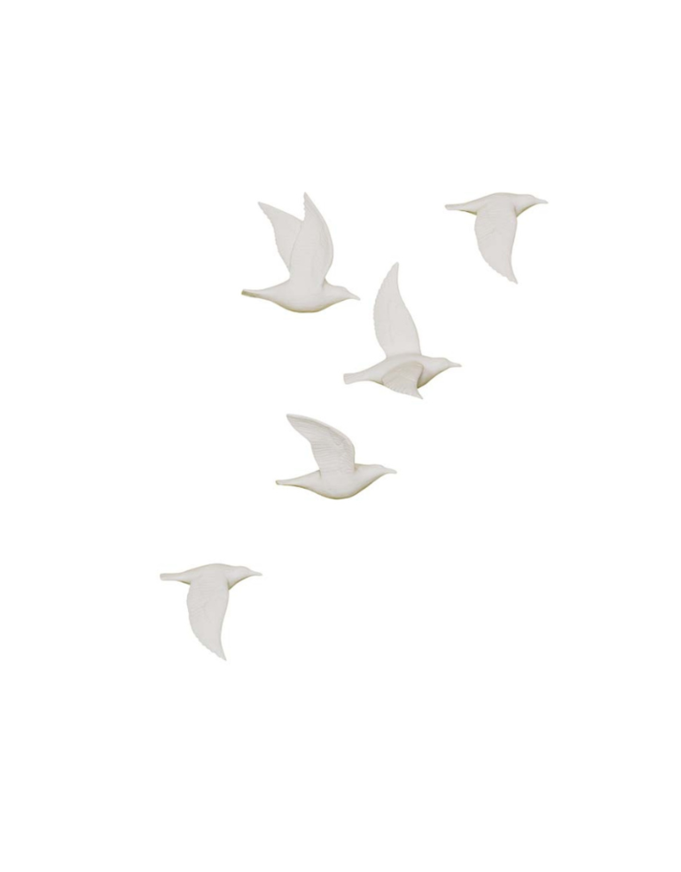 Set van vijf witte porseleine muur vogels