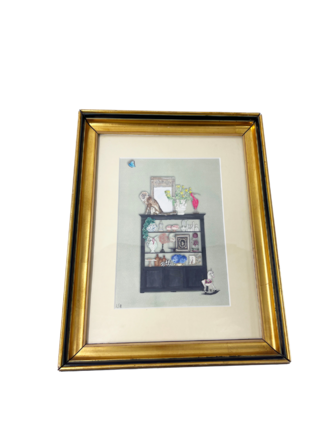 Marlies Boomsma Vintage houten lijst met  'Curiosa Cabinet ' print Marlies Boomsma Vintage houten lijst met  'Curiosa Cabinet ' print