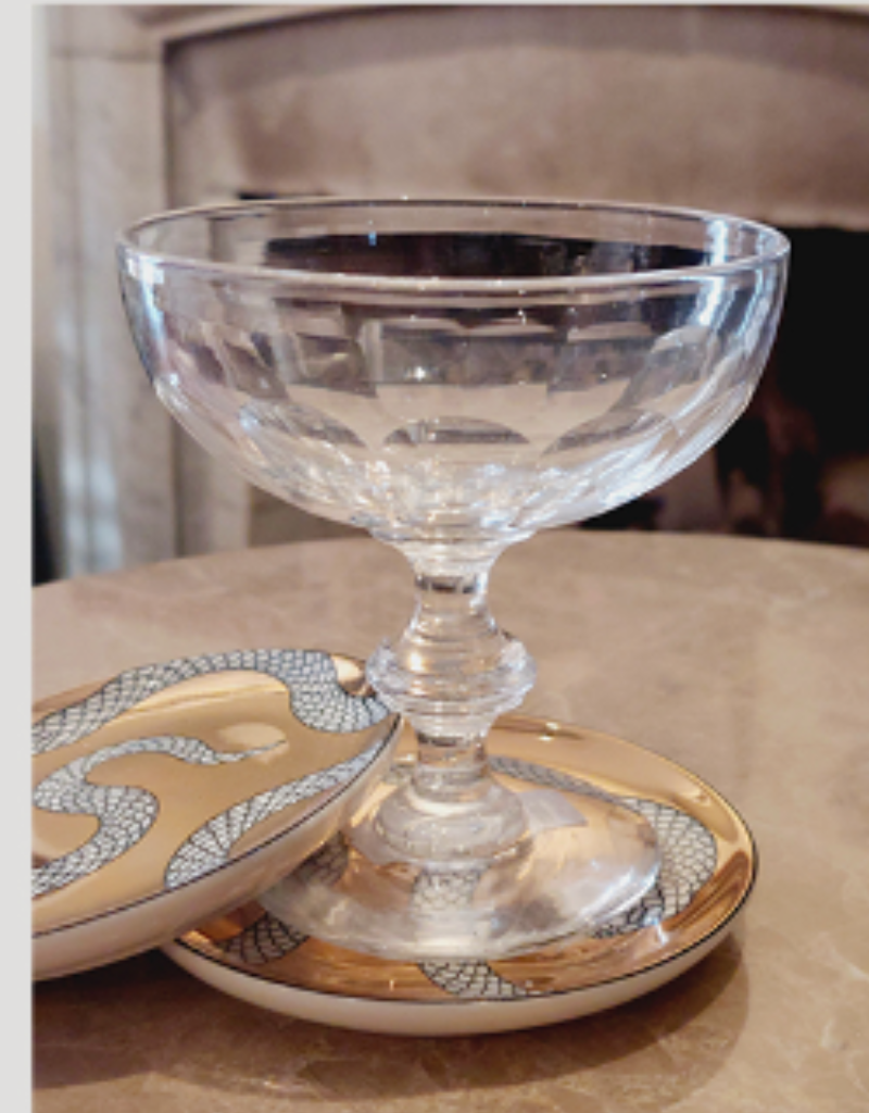 Set of SIX Vintage Lead Crystal White Wine Glasses, possibly