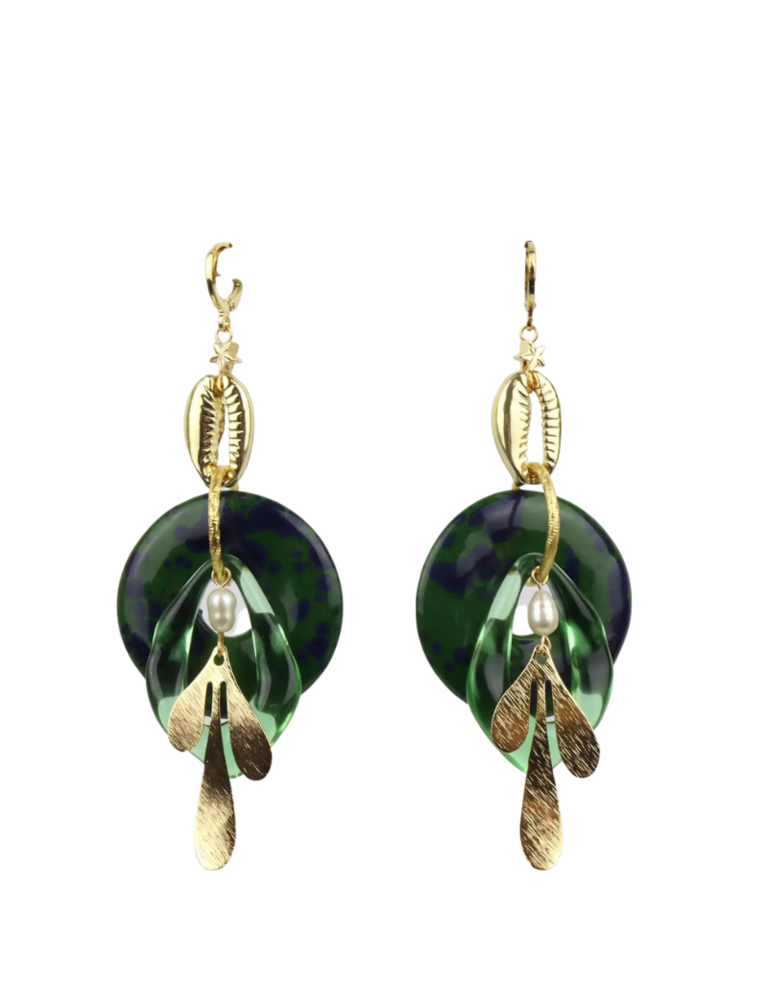 Midnight Foxes Studio Emerald green venus shell statement earrings
