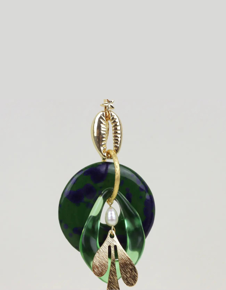 Midnight Foxes Studio Emerald green venus shell statement earrings