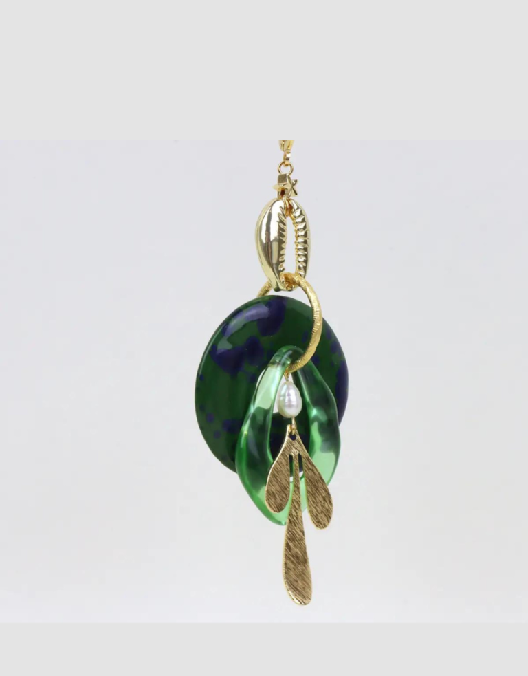 Midnight Foxes Studio Emerald green venus shell statement earrings