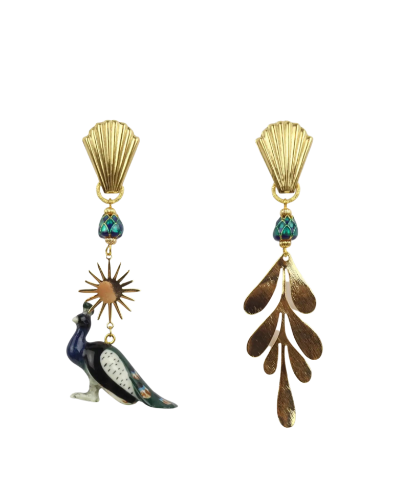 Midnight Foxes Studio Peacock statement earrings