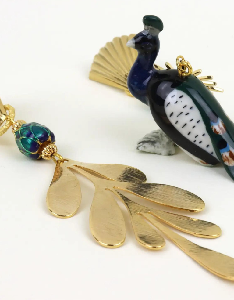 Midnight Foxes Studio Peacock statement earrings