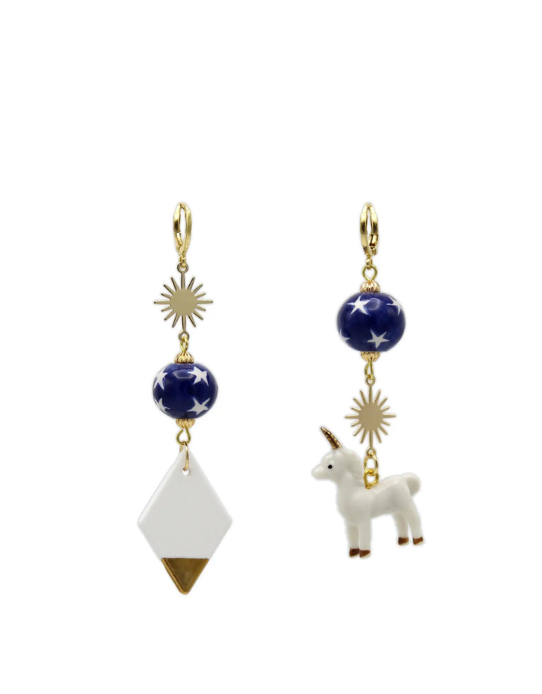 Midnight Foxes Studio Unicorn and stars earrings