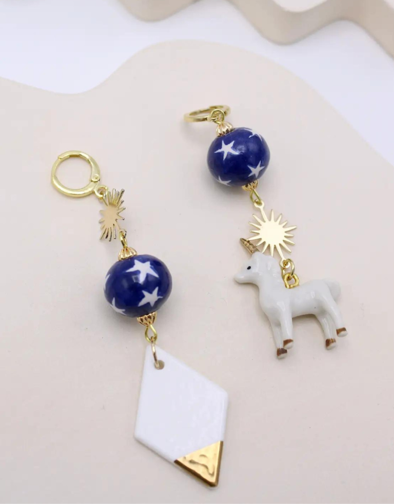 Midnight Foxes Studio Unicorn and stars earrings