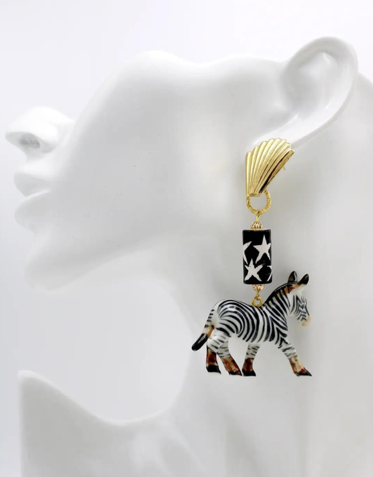 Midnight Foxes Studio Zebra and stars earrings