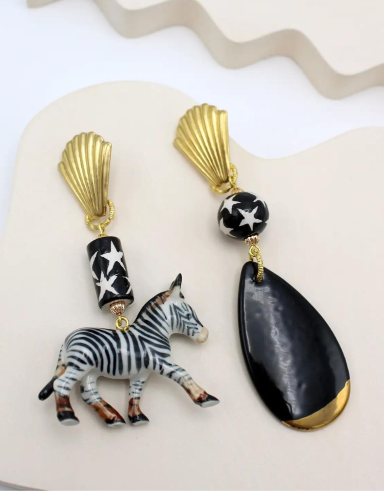 Midnight Foxes Studio Zebra and stars earrings