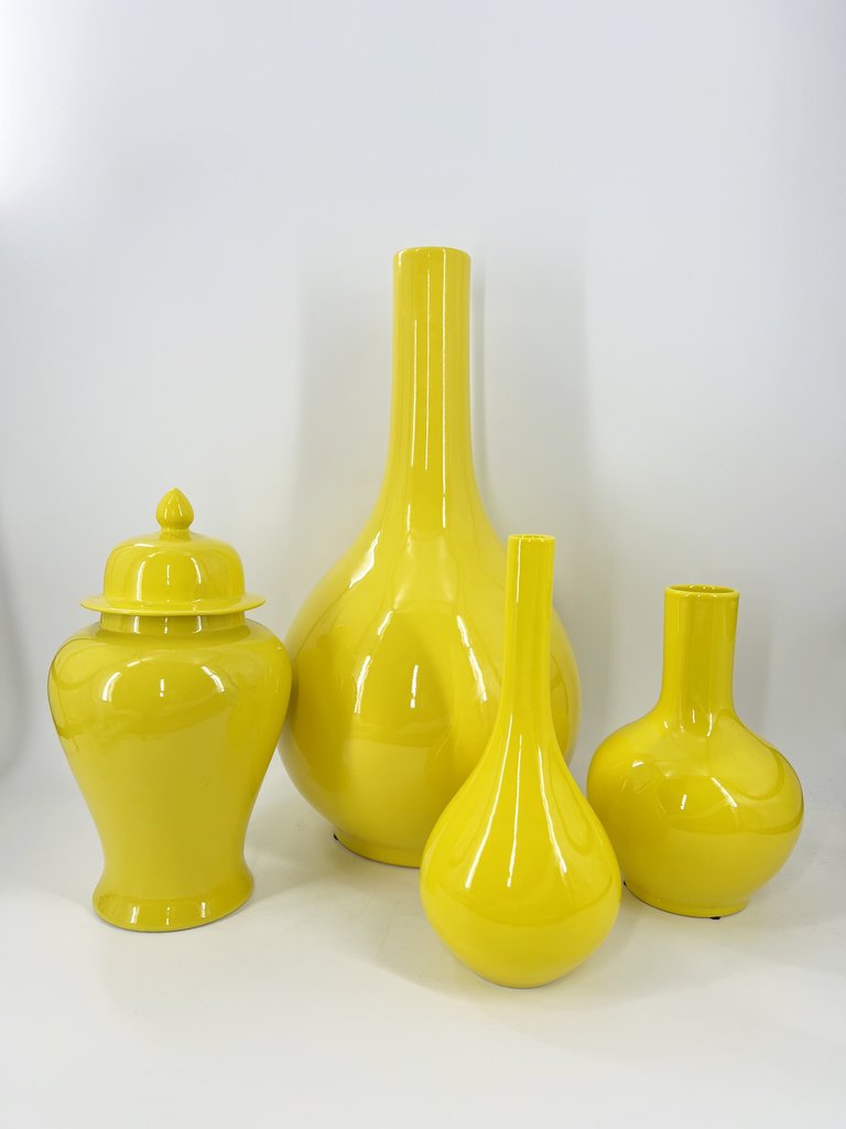 Bright yellow porcelain temple jar