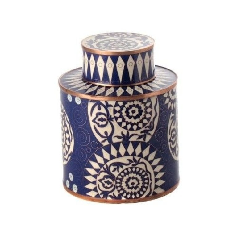 Fabienne Jouvin Cloisonné enameled tea box, graphic, dark blue