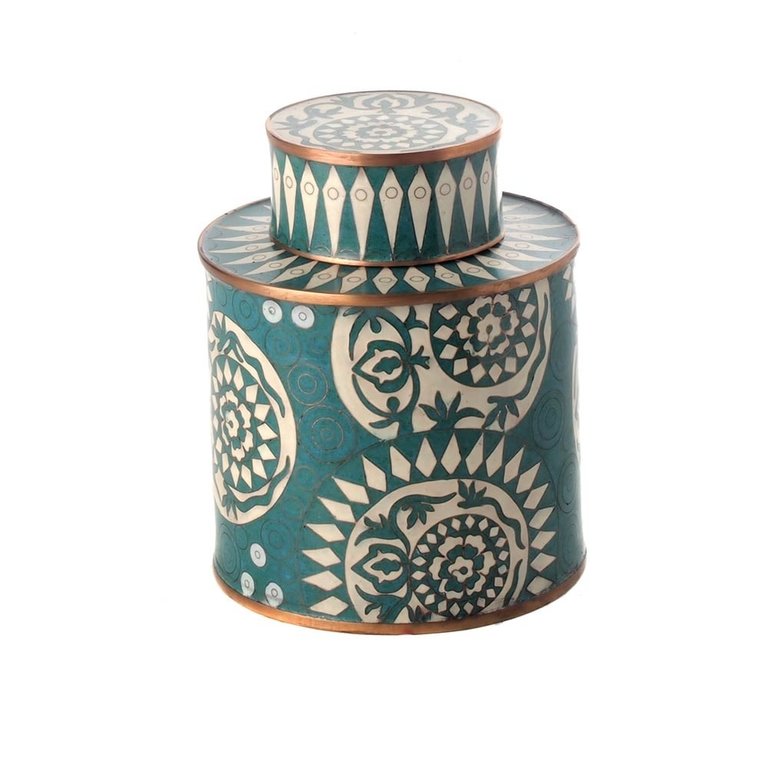 Fabienne Jouvin Fabienne Jouvin Cloisonné enamel tea box, graphic, turquoise