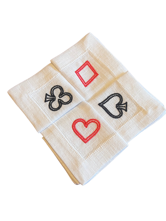Anna Kropka Cocktail napkins, 4 suits of cards, Red & Black Anna Kropka Cocktail napkins, 4 suits of cards, Red & Black