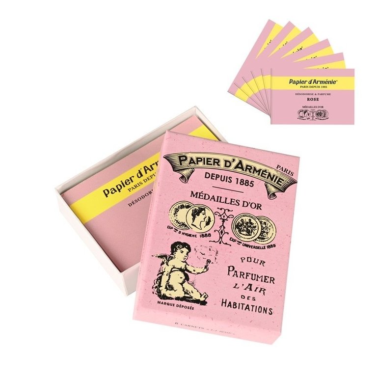 Papier d'Armenie Incense paper vintage box, pack of 6 booklets - Rose