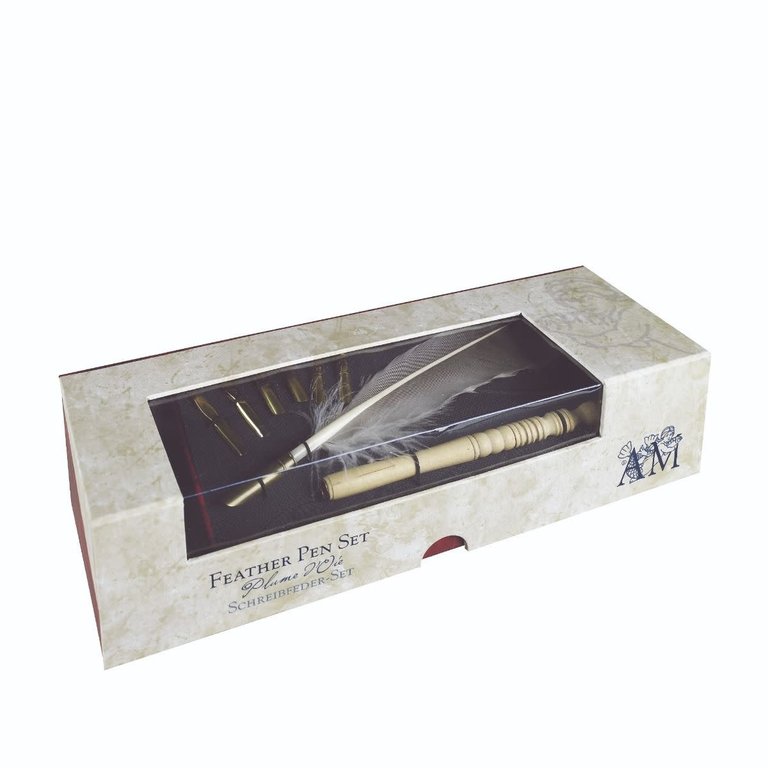 Authentic Models Feather pen set with ink