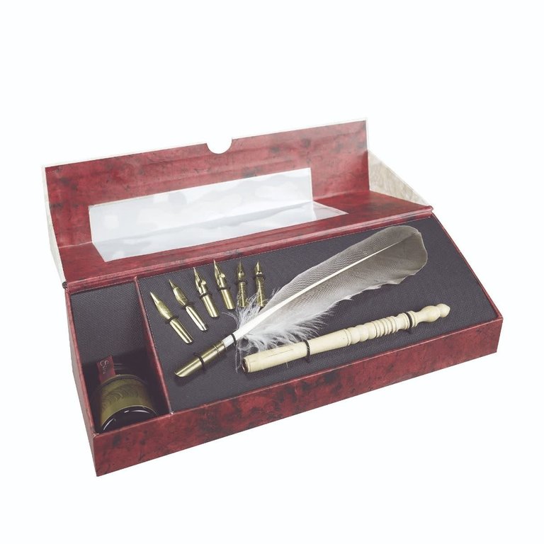 Authentic Models Feather pen set with ink