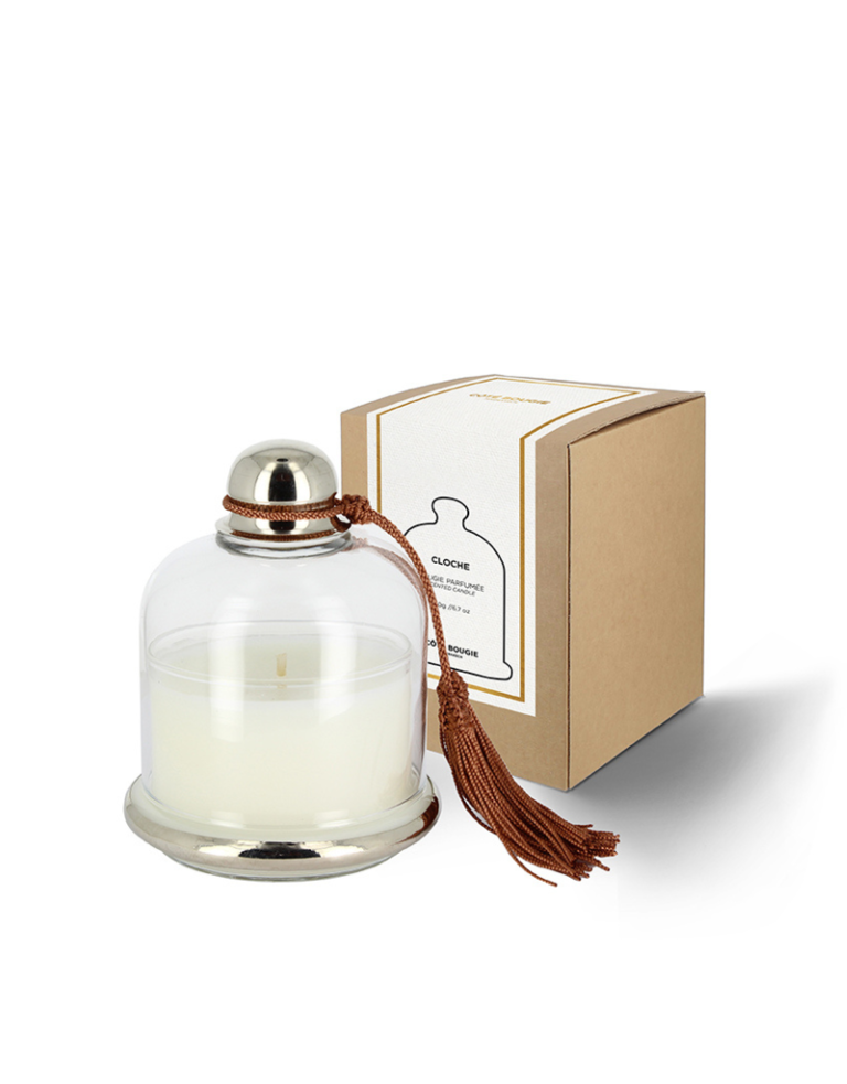 Côté Bougie Scented candle under bell jar with terracotta color tassel-Dates