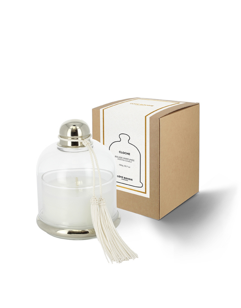 Côté Bougie Scented candle in bell jar with white tassel- Orange flower