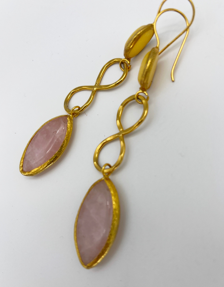 m'Anais Sofia Earrings -  Pink quartz earrings with tangle design