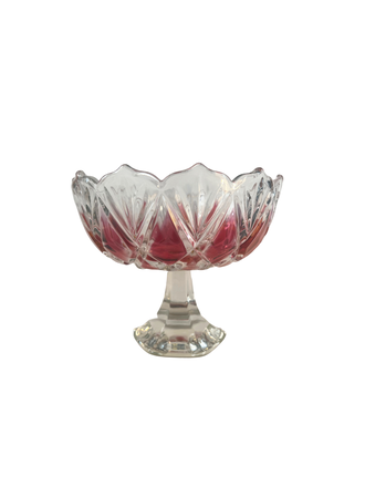 Vintage Schaal van helder en roze glas op voet Vintage Schaal van helder en roze glas op voet