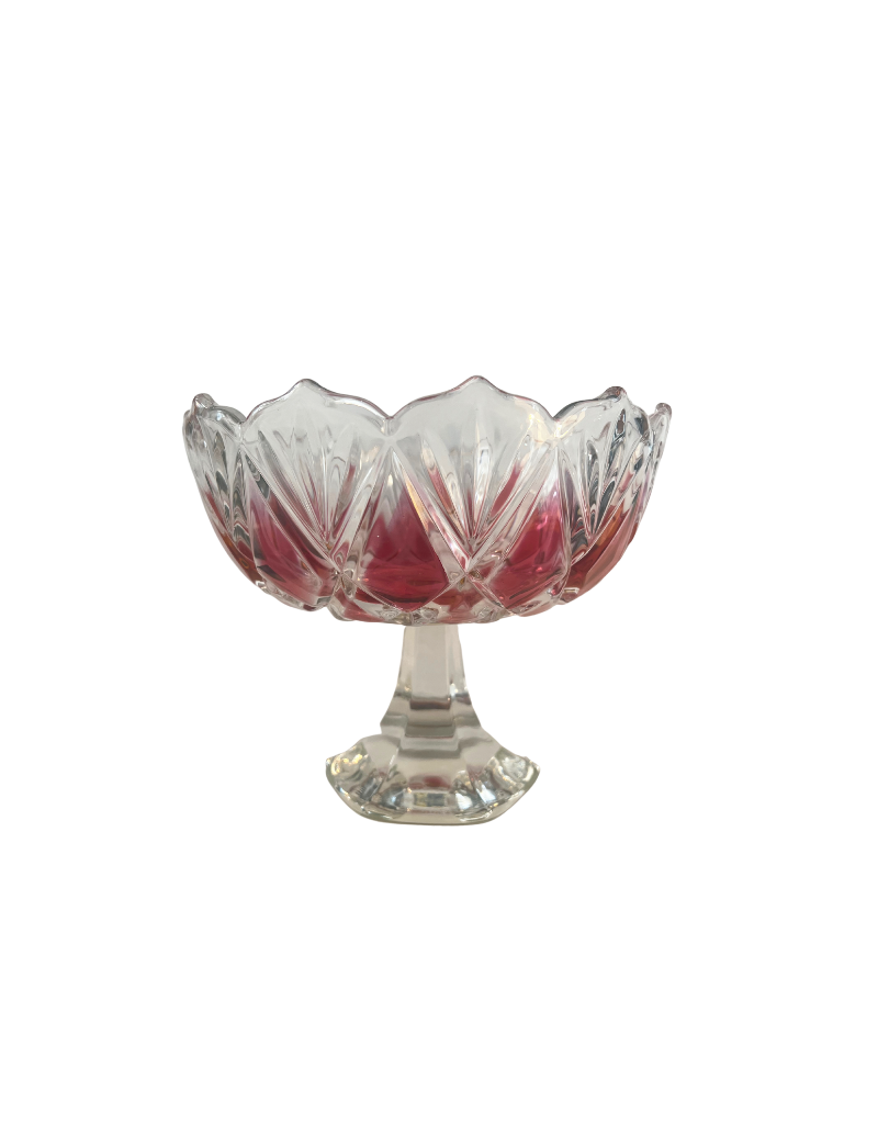 Vintage pink and clear glass bowl on foot - Curiosa Cabinet