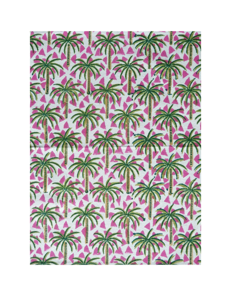 Les Ottomans Les Ottomans Cotton Ikat table cloth Pink triangle with palmtrees- 250 x 150 cm