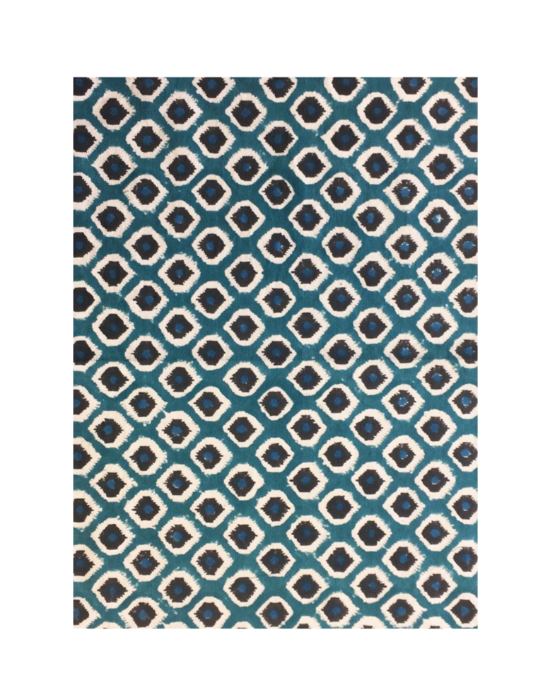 Les Ottomans Les Ottomans Cotton Ikat table cloth -  Turquoise, White and Blue-250x150cm