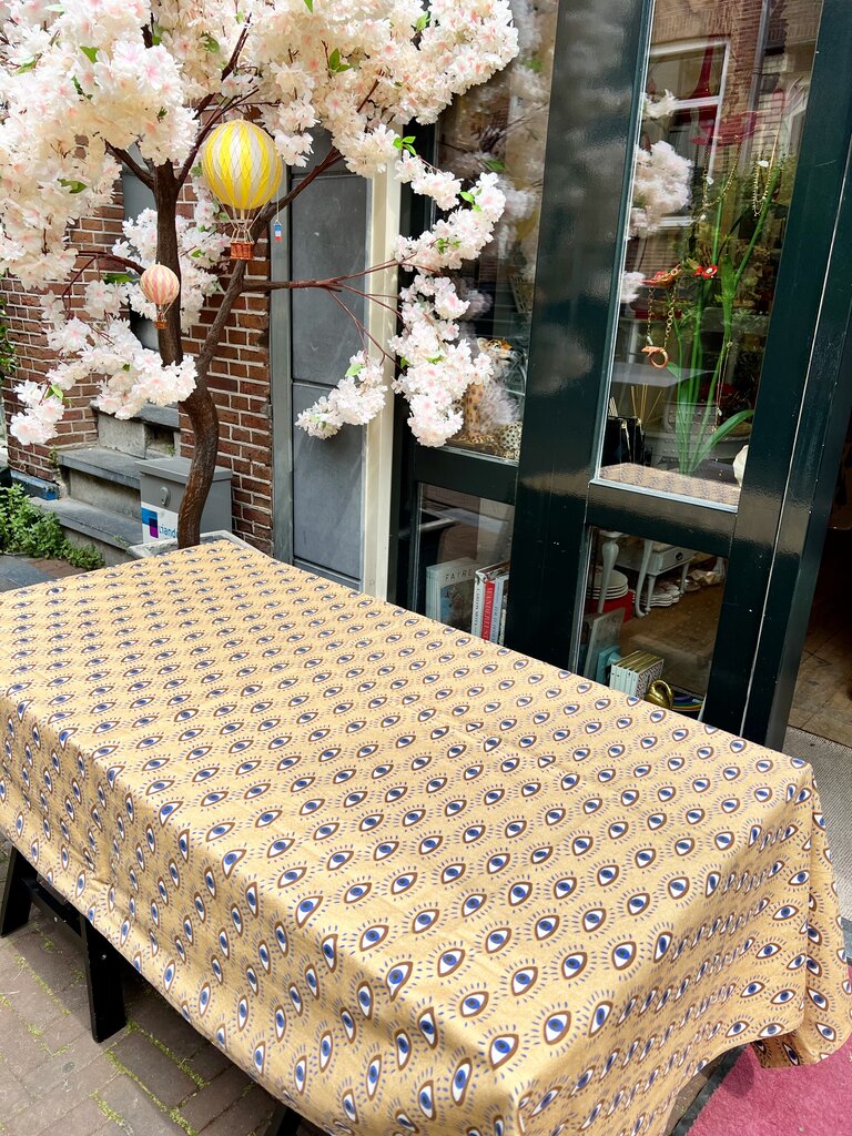 Les Ottomans Les Ottomans Cotton table cloth Shiny gold with eyes- 250x150cm