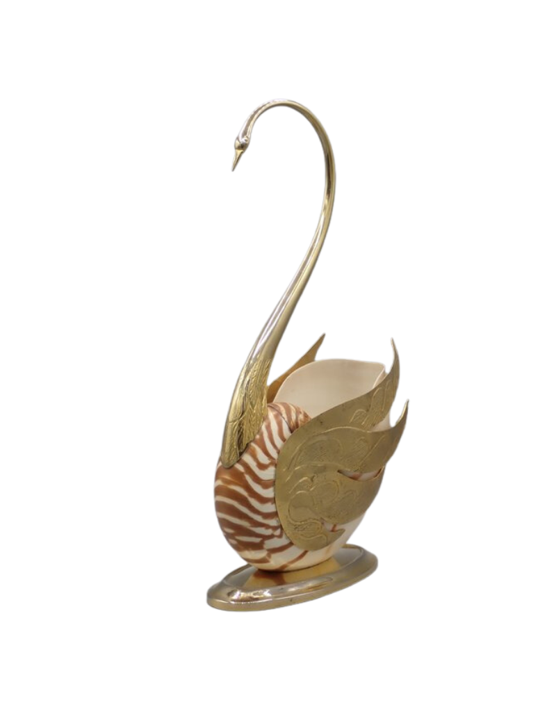 Vintage swan sculpture made from shell and brass - Curiosa Cabinet