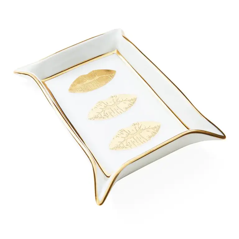 Jonathan Adler Lips Valet Tray - White/gold