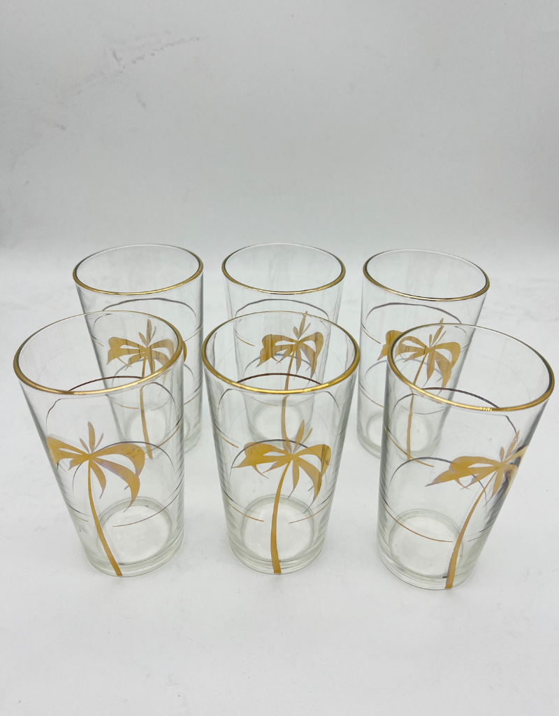 Vintage Green Wheat Set of 6 Drinking Glasses with Pitcher Ice Tea Glasses