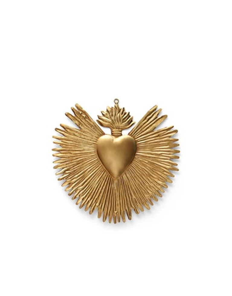 Boncoeurs Gold colored ex voto heart 'Rays'