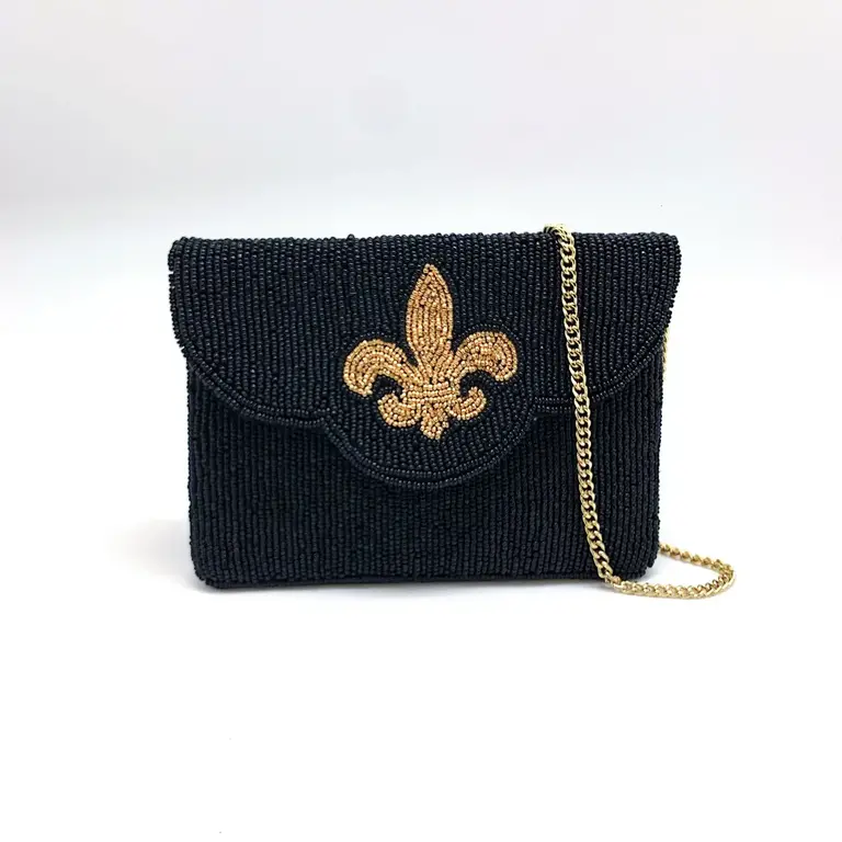 Mini clutch tas - Zwart met gouden Fleur de Lis