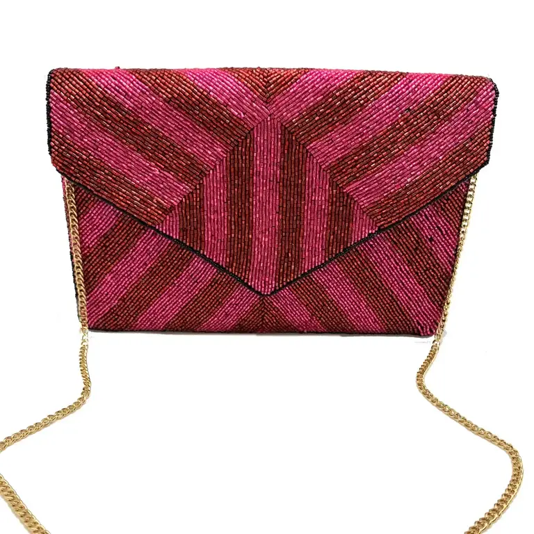 Clutch tas - Fuchsia met rode strepen