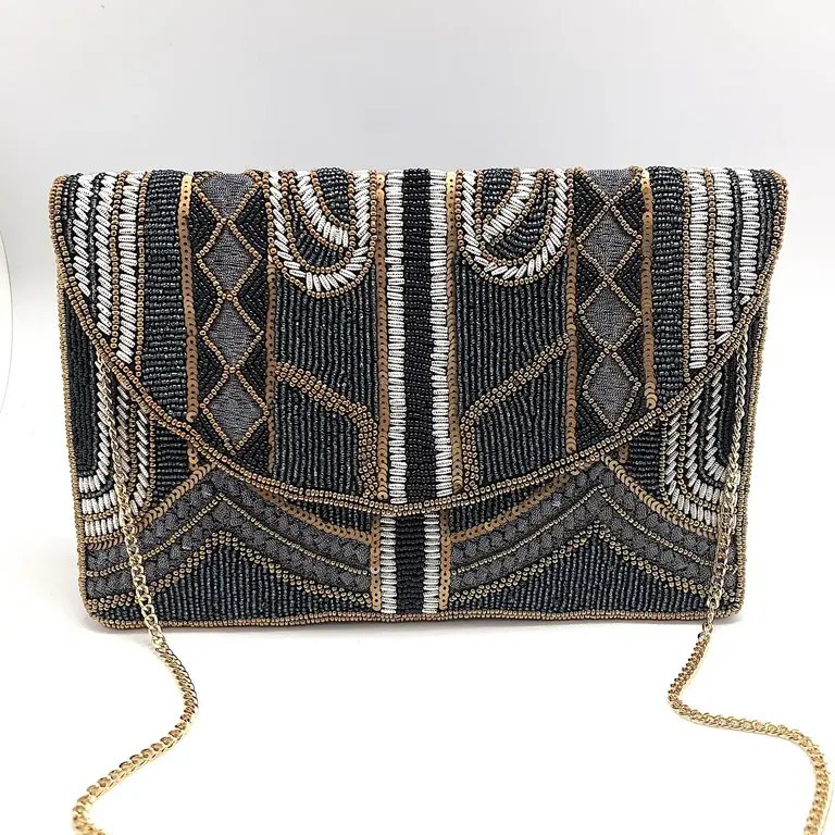 Clutch bag 'Gatsby' - hematite and black beads