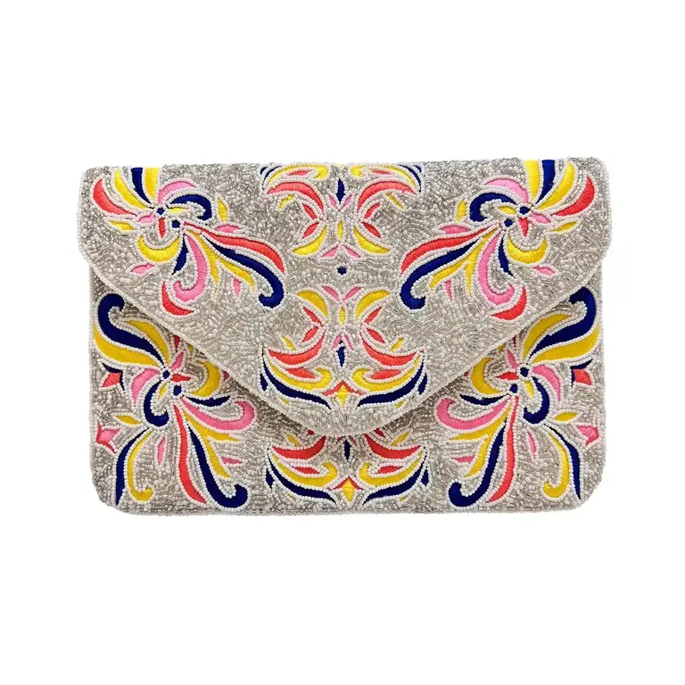 Clutch bag - Silver with flowers