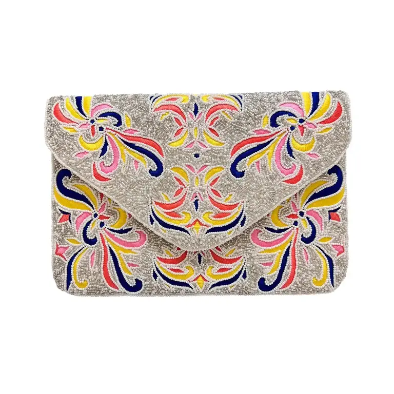 Clutch tas - Zilver met bloemen