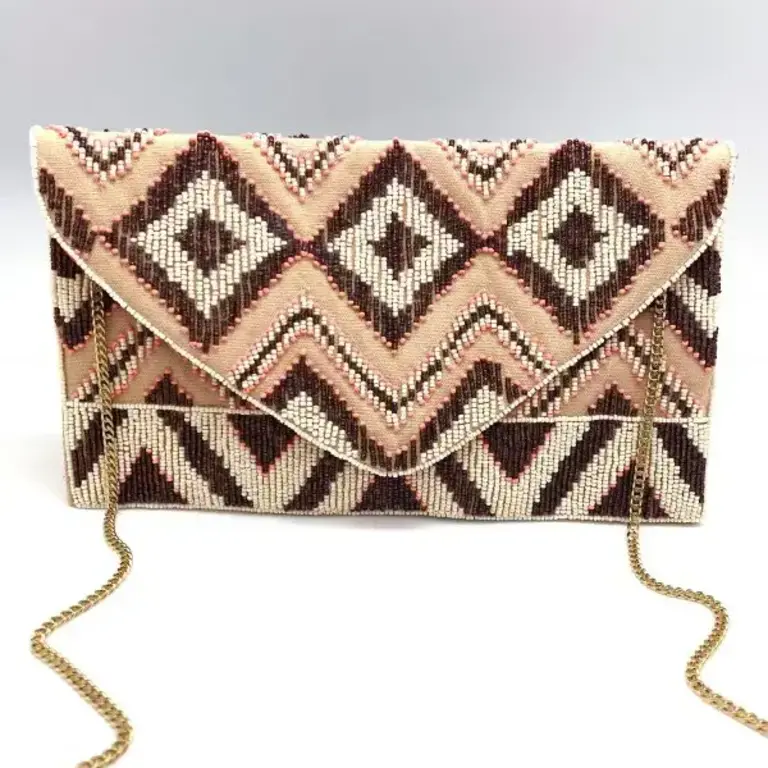 Clutch bag - Geometric design with peach and brown