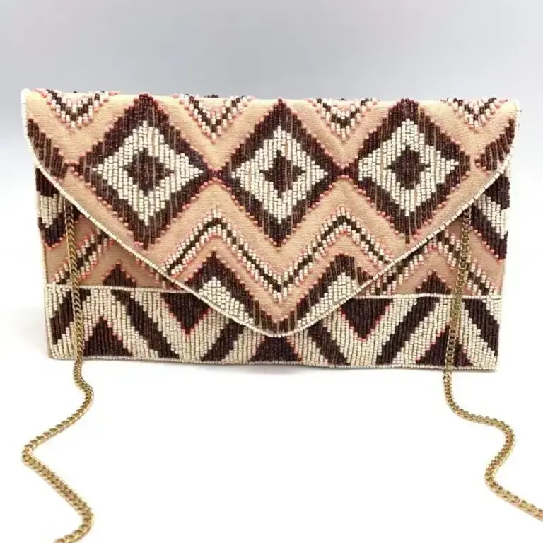 Clutch  tas - Geometrisch ontwerp met perzik en bruin