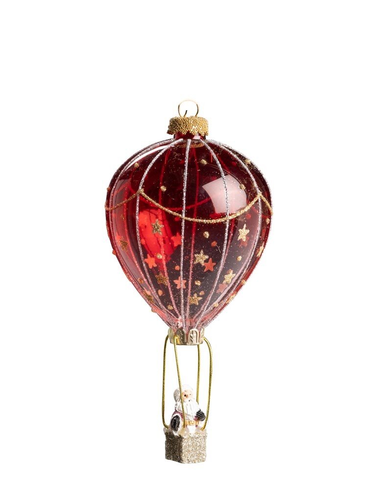Christmas Bauble - Red hot air balloon with santa