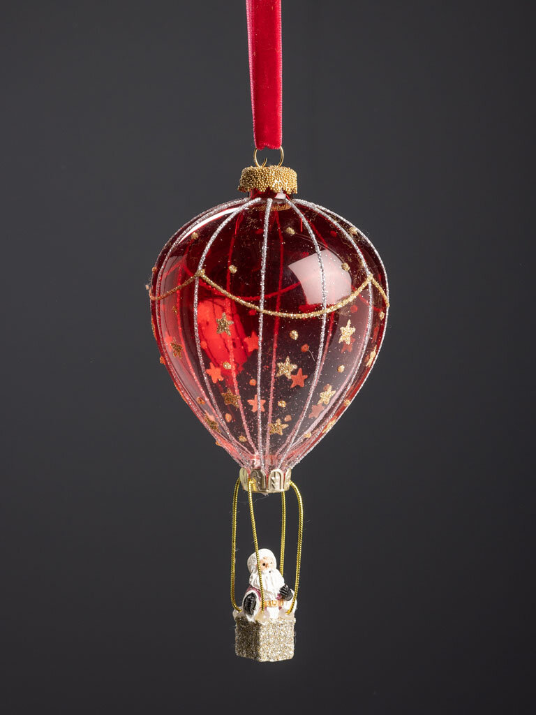 Christmas Bauble - Red hot air balloon with santa