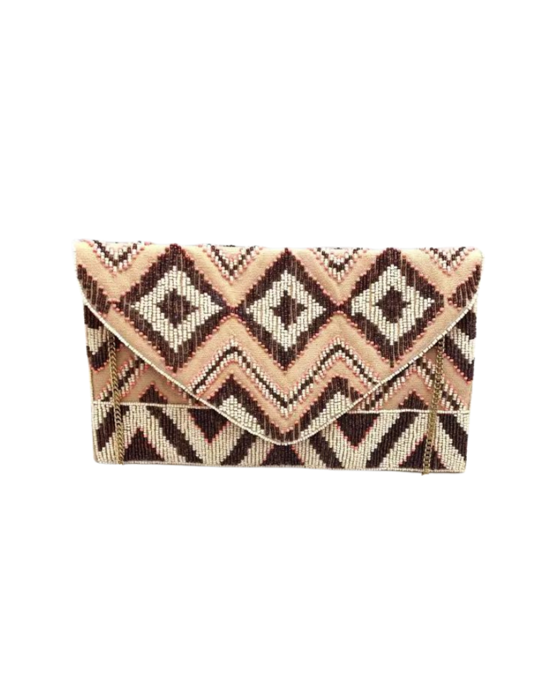 Clutch bag - Geometric design with peach and brown