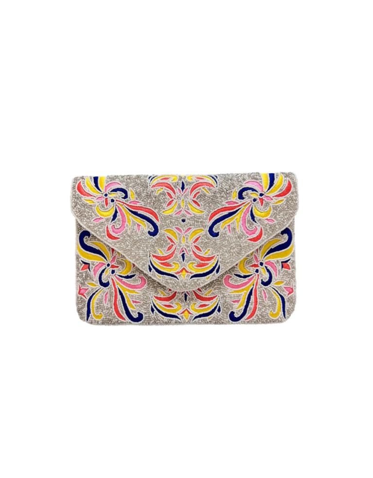 Clutch tas - Zilver met bloemen